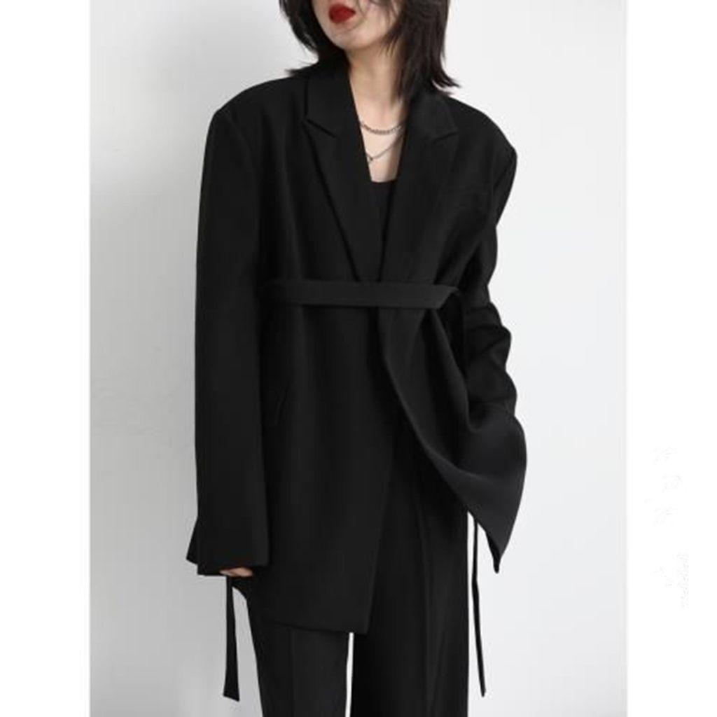Comfortable Loose Fit Blazer Jacket for Autumn Women Black Coat
