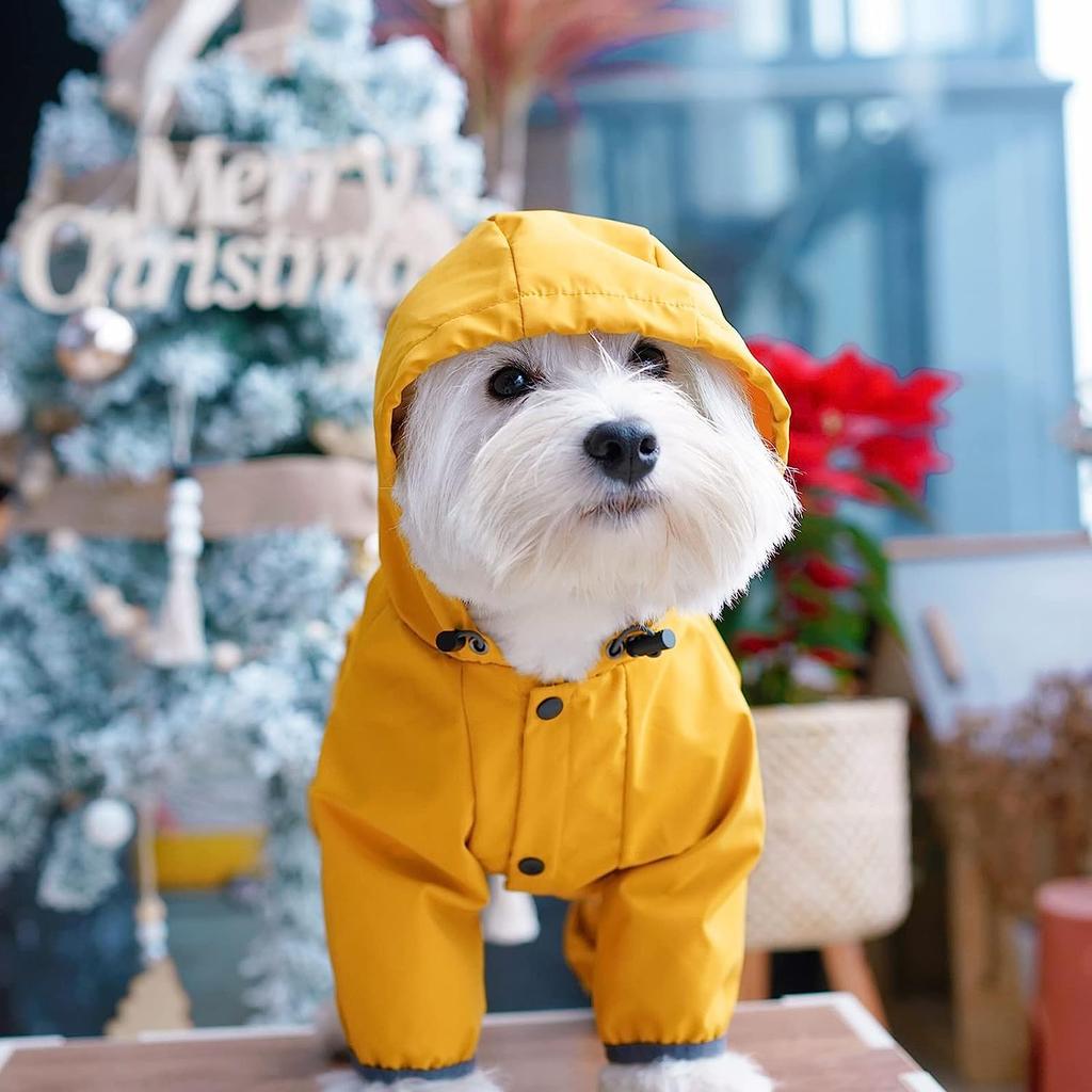Dog Raincoat with Hood for Puppy Small Medium Dogs Solid Puppy Clothes Reflective Pets Cats Outwear Four-legged
