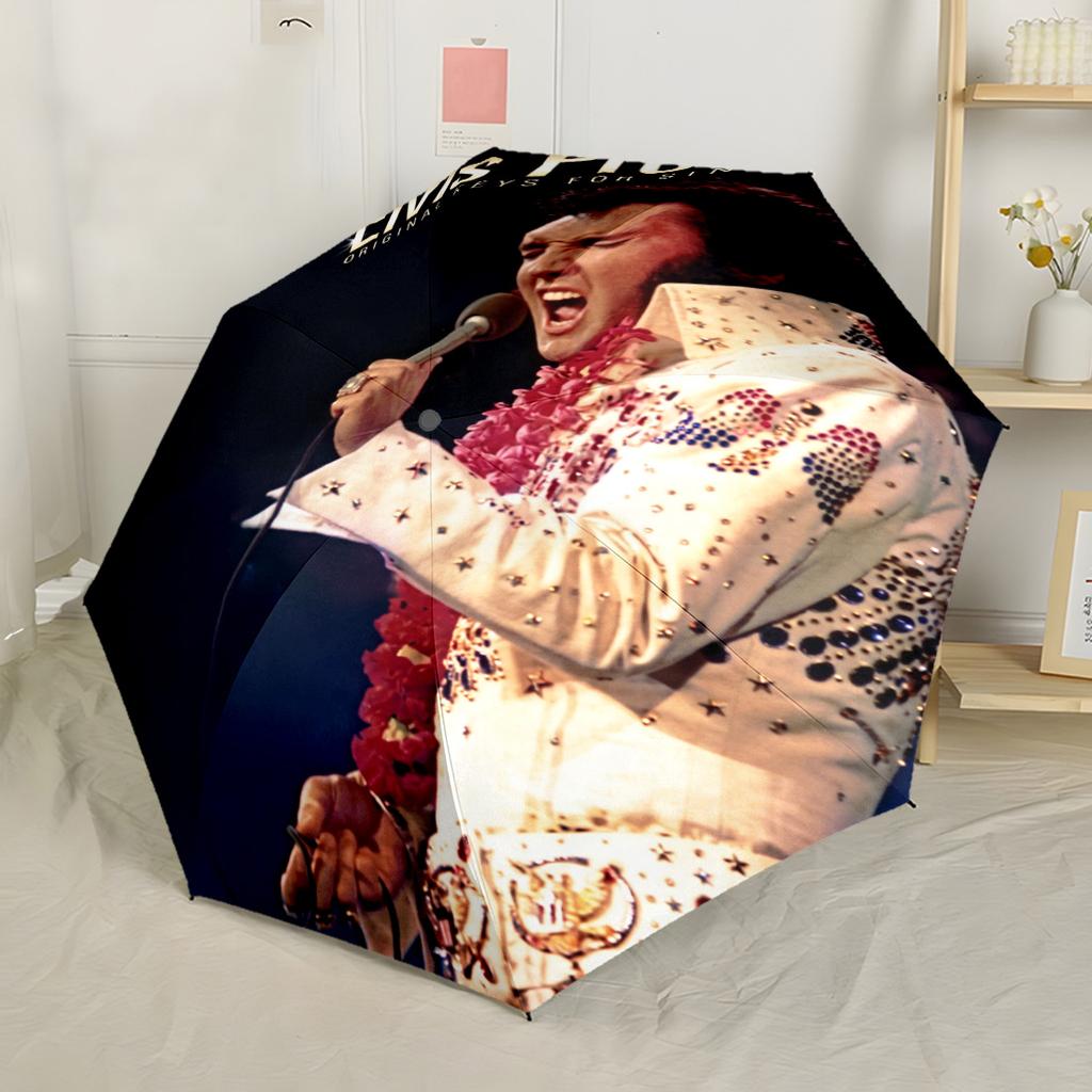 Elvis Presley: Unity Music Compact Travel Automatic Umbrella Sturdy 8-Rib Shaft Sturdy Construction All-Season Umbrella for Travel