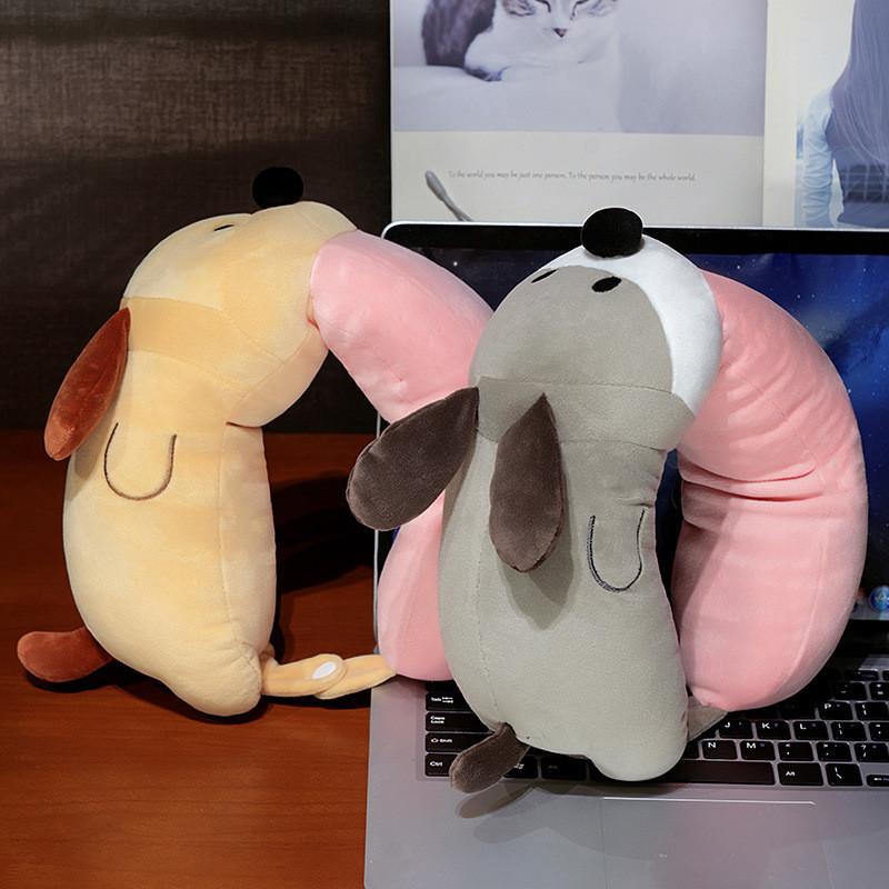 Cartoon Cute Long Tongue Puppy Design Portable Neck Pillow For Travel And Rest