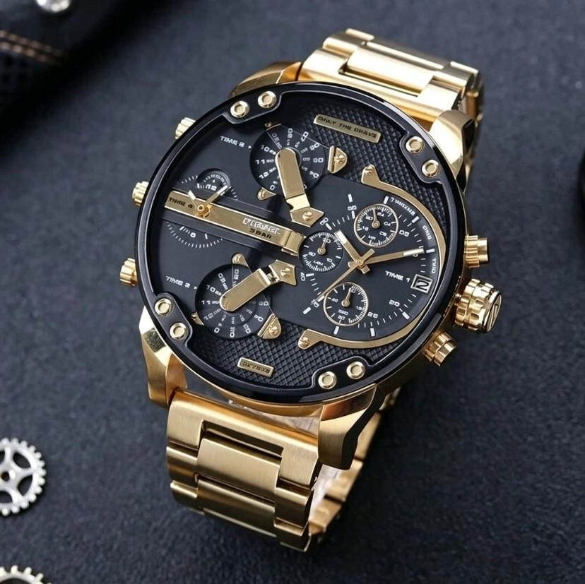 Diesel DZ7333 men's watch Gold strap Black dial 57 mm + box