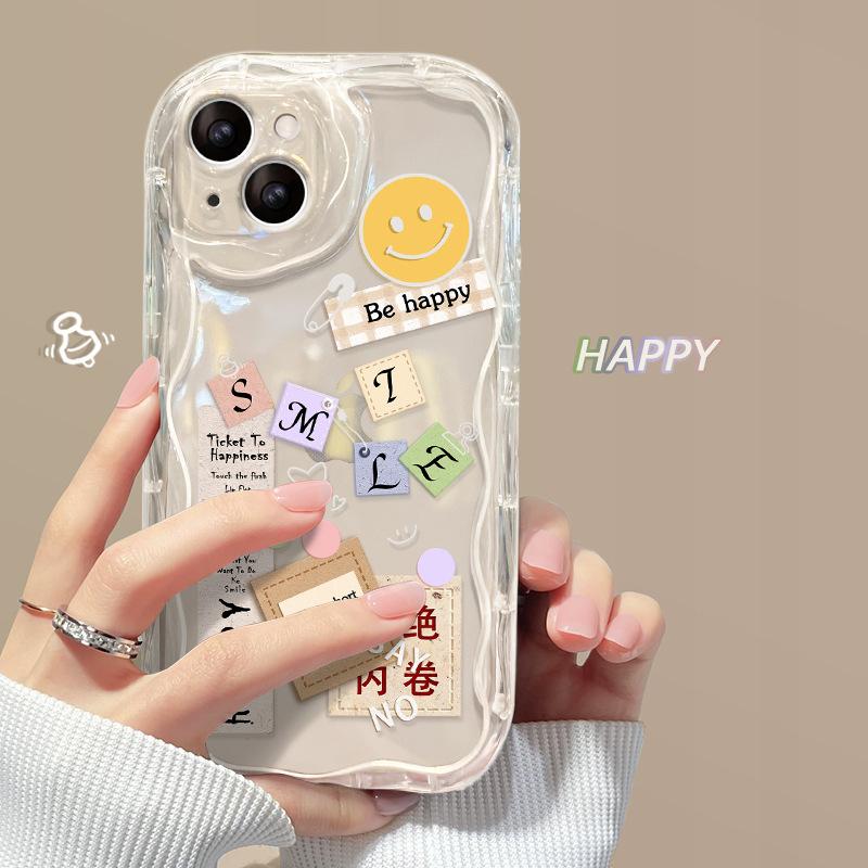 Smiley Face for Apple 15 Phone Case for IPhone16promax/13 Label English 11/12 Transparent Silicone 14