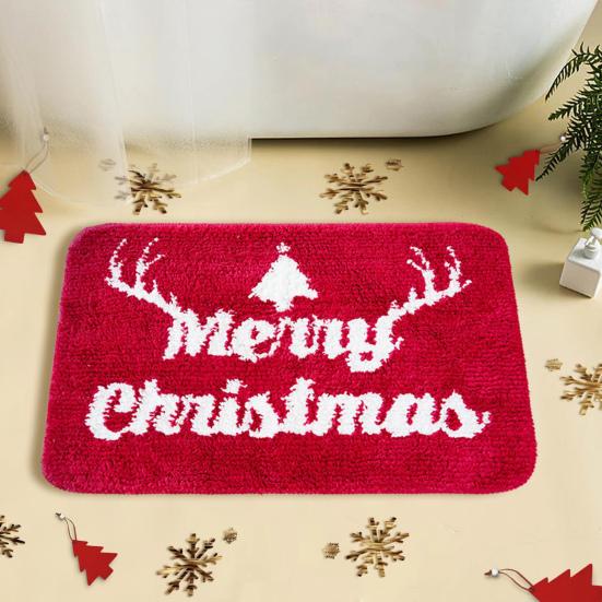 Christmas Bathroom Rug Xmas Snowflake Door Mat Flannel Floor Mat Absorbent Non-Slip Bath Mat for Xmas Home Decor