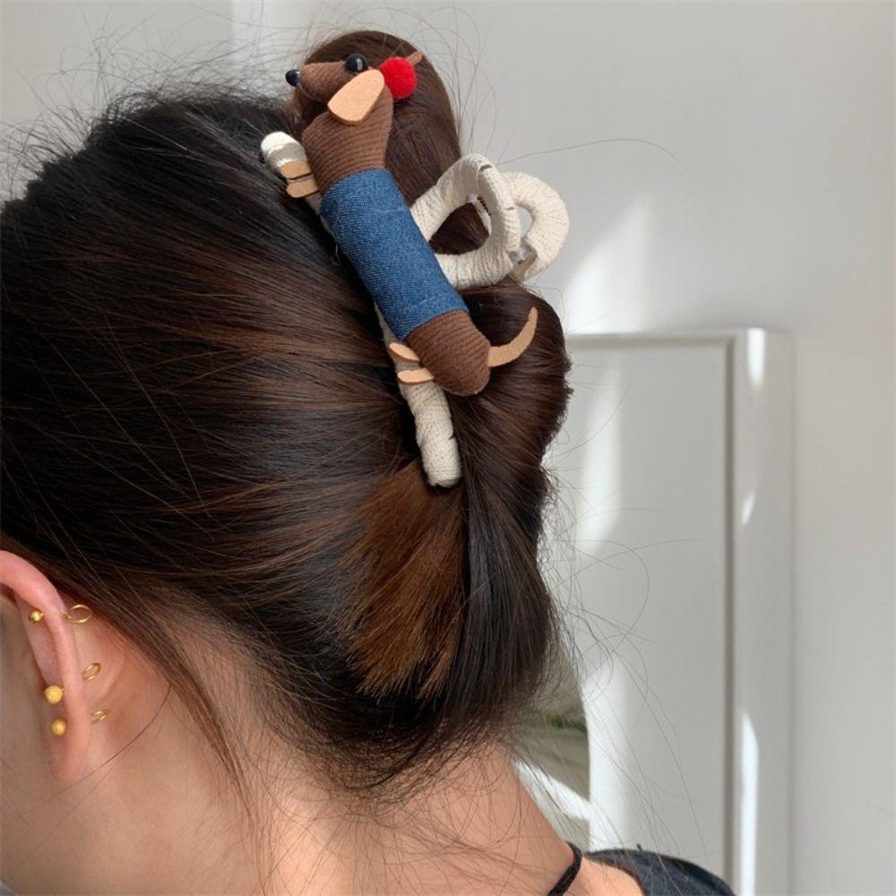 Cute Dachshund Hairpin Cloth Horsetail Holder Niche Duck Bill Clip Girls