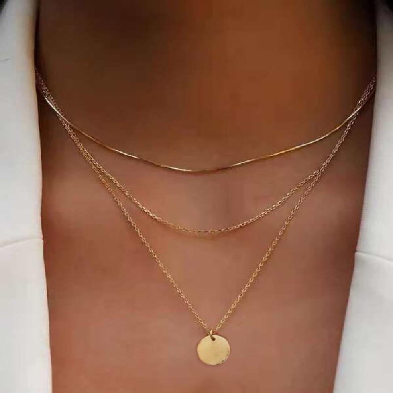 1 шт. Продается модный и минималистичный сверкающий кулон в виде креста с заклепками и двухслойным ожерельем из сплава