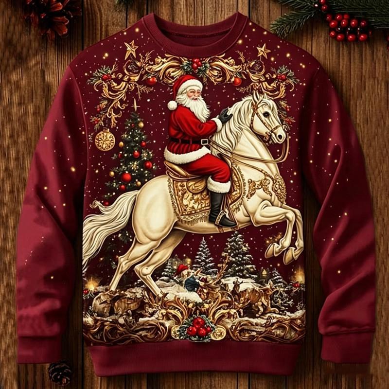 Christmas Couple 3D Print Crewneck Sweatshirt Men Women Casual Loose Fit Long Sleeve Top