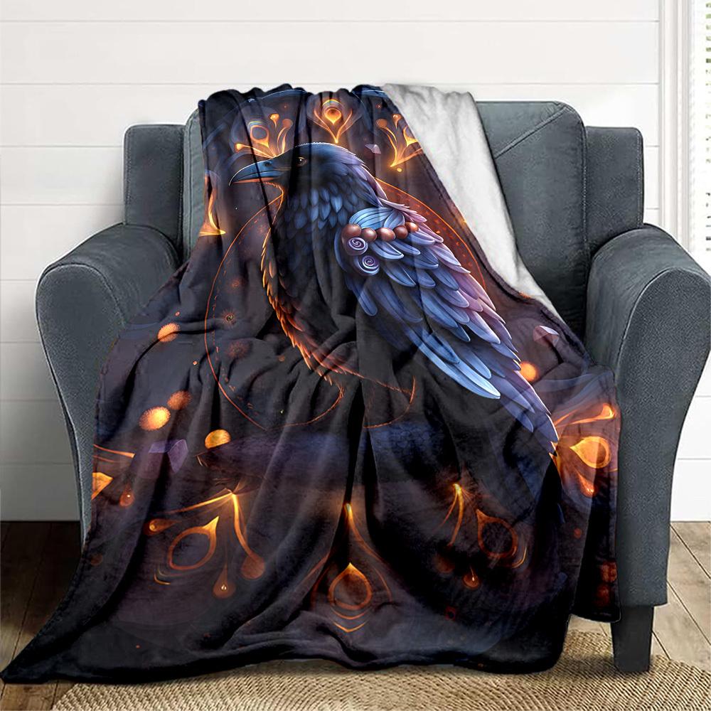 1pc Raven Feather Ornament Blanket Lightweight Flannel Blanket Throw Blanket For Sofa, Bed, Travel, Camping, Livingroom, Couch, Chair, And Bed yy25090