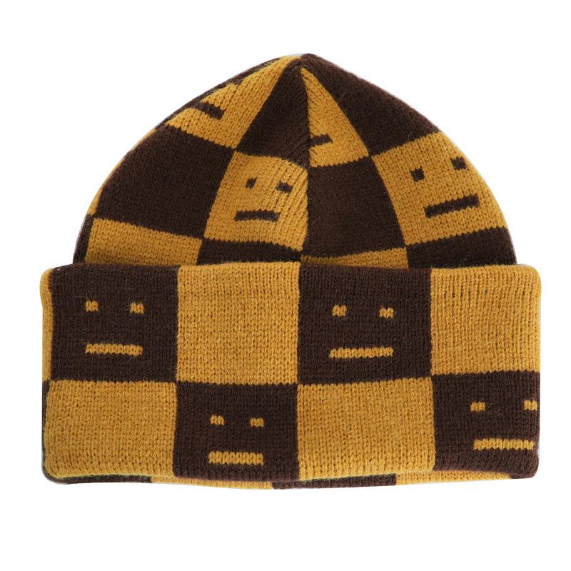 Холодная шляпа женская уличная большая шляпа, теплая на осень и зиму, утолщенная вязаная шапка женская модная защита ушей, смайлик, шерстяная шапка женская