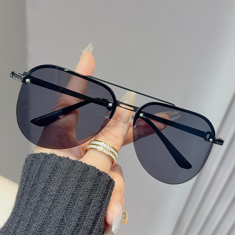 Женские солнцезащитные очки с двойной перекладиной, большая оправа, новые ретро, для женщин, защита от УФ, полуободковые очки