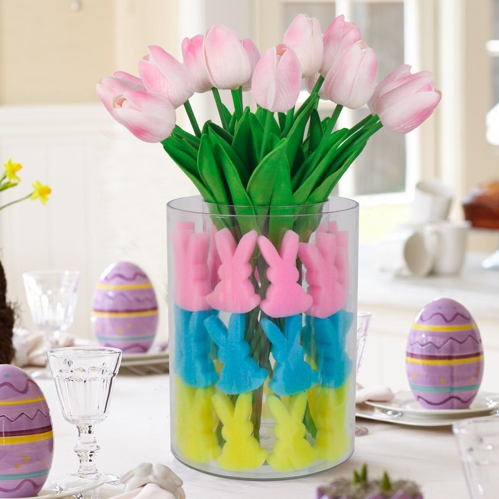 Пасхальный кролик с тюльпанами Высокоэластичная губка для штамповки цветочной композиции ПУ губка