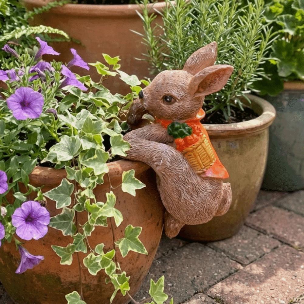 Resin Climbing Bunny Figurine Cute Adorable Hanging Plant Holder Waterproof Decorative Rabbit Flower Pot Hanger