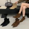 2025 New Autumn and Winter Pointed Flat-bottomed Short Boots Women's Suede Thin Boots Versatile Elastic Boots Versatile Short Boots Women