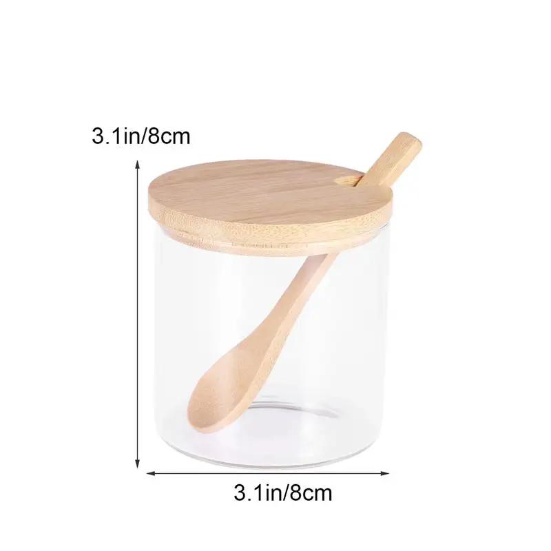 1 набор стеклянных банок для специй, кухонные банки для приправ, сахарные банки, контейнеры для хранения еды с бамбуковой крышкой и деревянной ложкой для чая