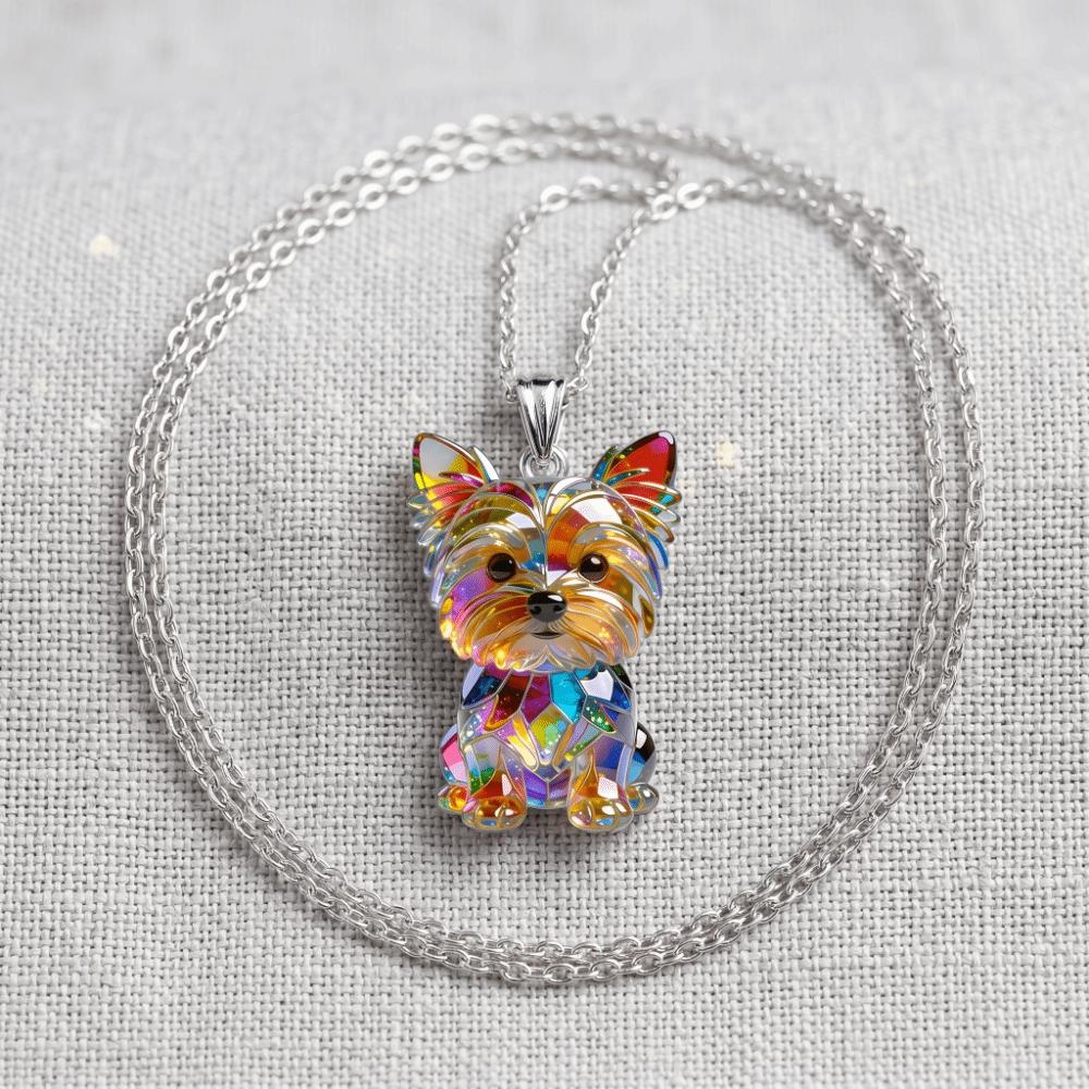 2D Flat Yorkshire Terrier Necklace Acrylic Dog Pendant Necklace Puppy Neck Chain Decoration