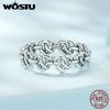 WOSTU Кольцо из стерлингового серебра 925 пробы с сердцем и сердцем для женщин, винтажное s925, европейское винтажное кольцо с выдолбленным звеном цепи, подарок на вечеринку