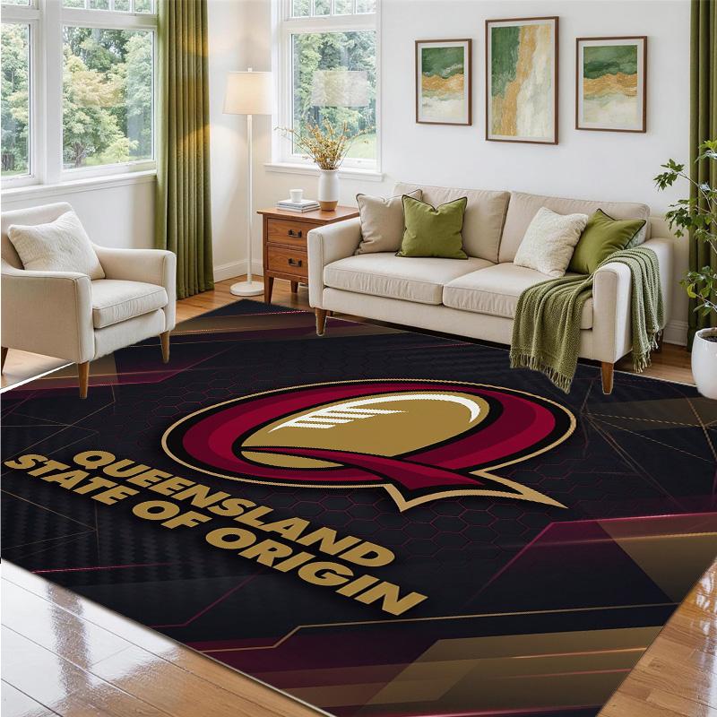 Queensland Maroons Design Crystal Velvet Rug Soft Decorative Mat for Bedroom Entrance