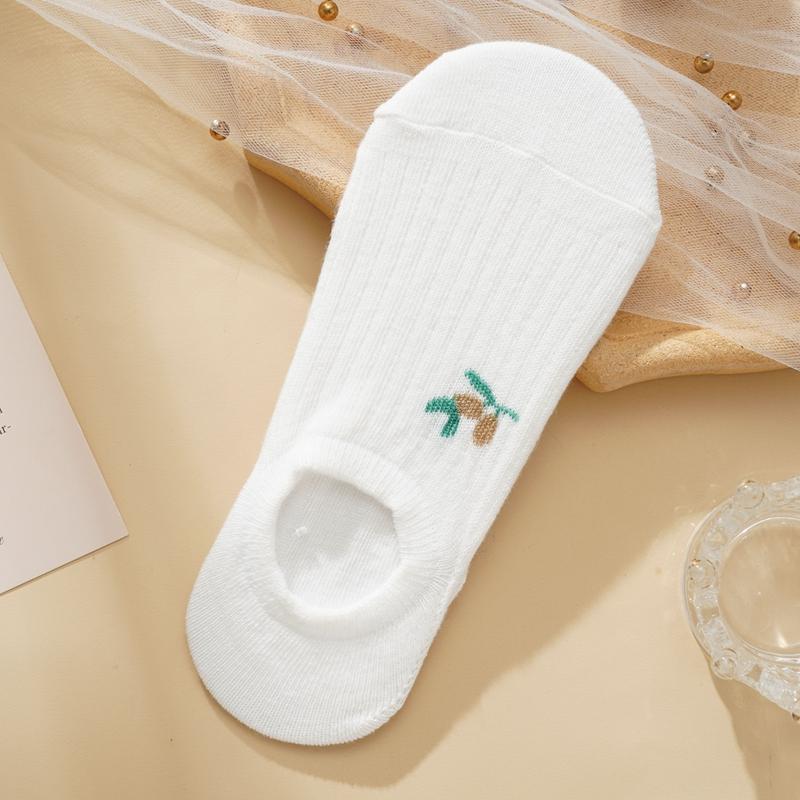 Женские летние белые невидимые носки с милой вышивкой в виде животных и растений, силиконовые нескользящие носки