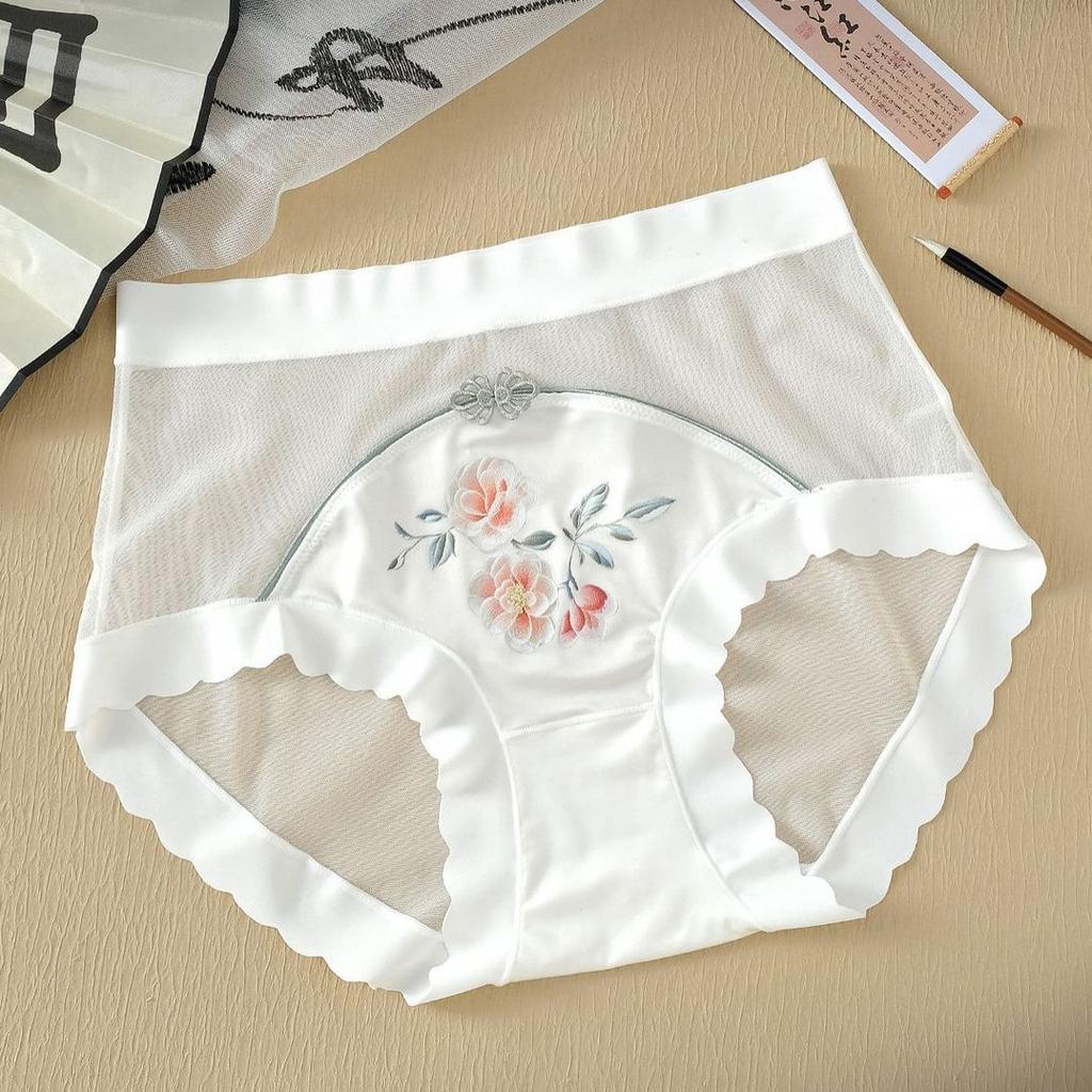 Летние традиционные китайские вышитые трусики с высокой талией, сетчатые трусы, кружевные трусы с утягивающим эффектом, женское сексуальное нижнее белье