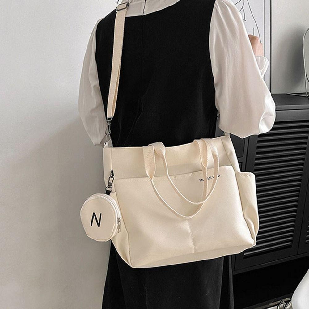 Large Capacity Oxford Tote Bag Waterproof Lightweight Shoulder Bag with Round Coin Purse Wear Resistant Crossbody Bag Student