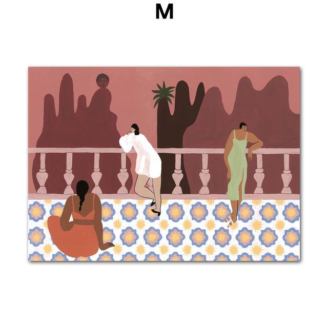 Абстрактный Марокко Пейзаж Бохо Бассейн Пляж Девушка Настенная живопись на холсте Плакаты и принты Настенные картины для декора гостиной Без рамки