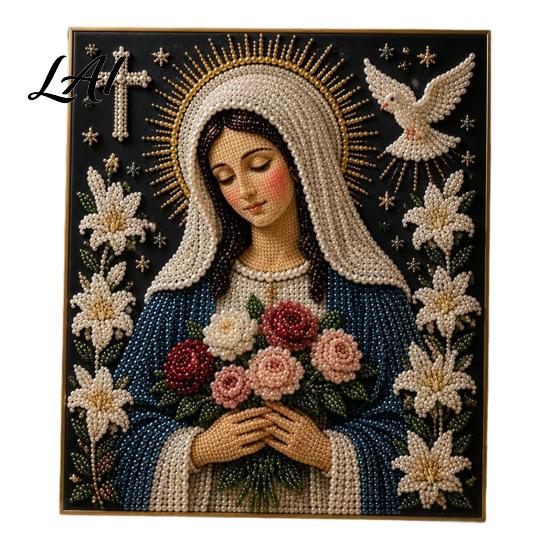 3D Pearl Painting Faith Kit Virgin Mary DIY Faux Art Religious Prayer Corner Decoration Craft Set Handmade Home Wall for Christian Corners Kit
