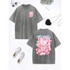 Graffiti Toy Cartoon Bear Prints Washed T-Shirt Women Cotton Oversize Tops Comfortable Distressed O-Neck T Shirt Clothes
