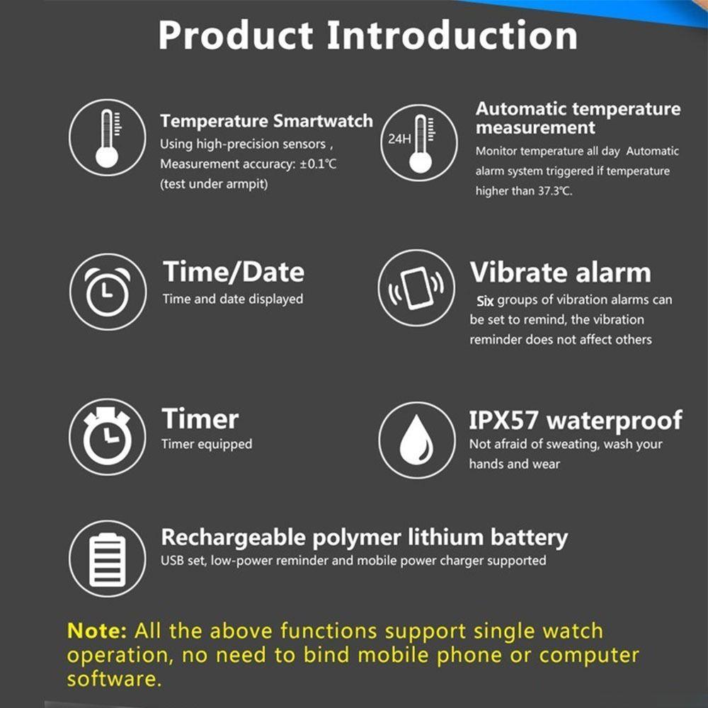 Body Temperature Monitor Silent Wristband Vibration Wake-Up LED Digital Smart Bracelet  School Use