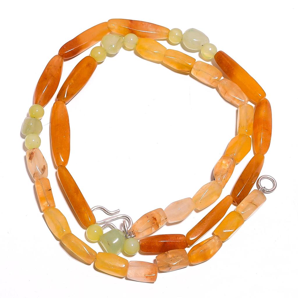 Natural Orange & Green Aventurine Gemstone Smooth Beads Necklace 17" UB-3005 UB-3005