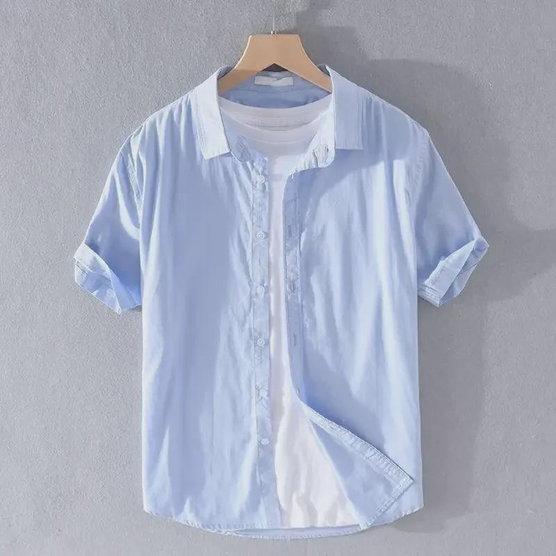Men's Casual Short-Sleeve Cotton Linen Shirt - Japanese-Style Summer Loose Fit