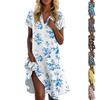 Женское летнее повседневное платье с цветочным принтом и воротником-стойкой