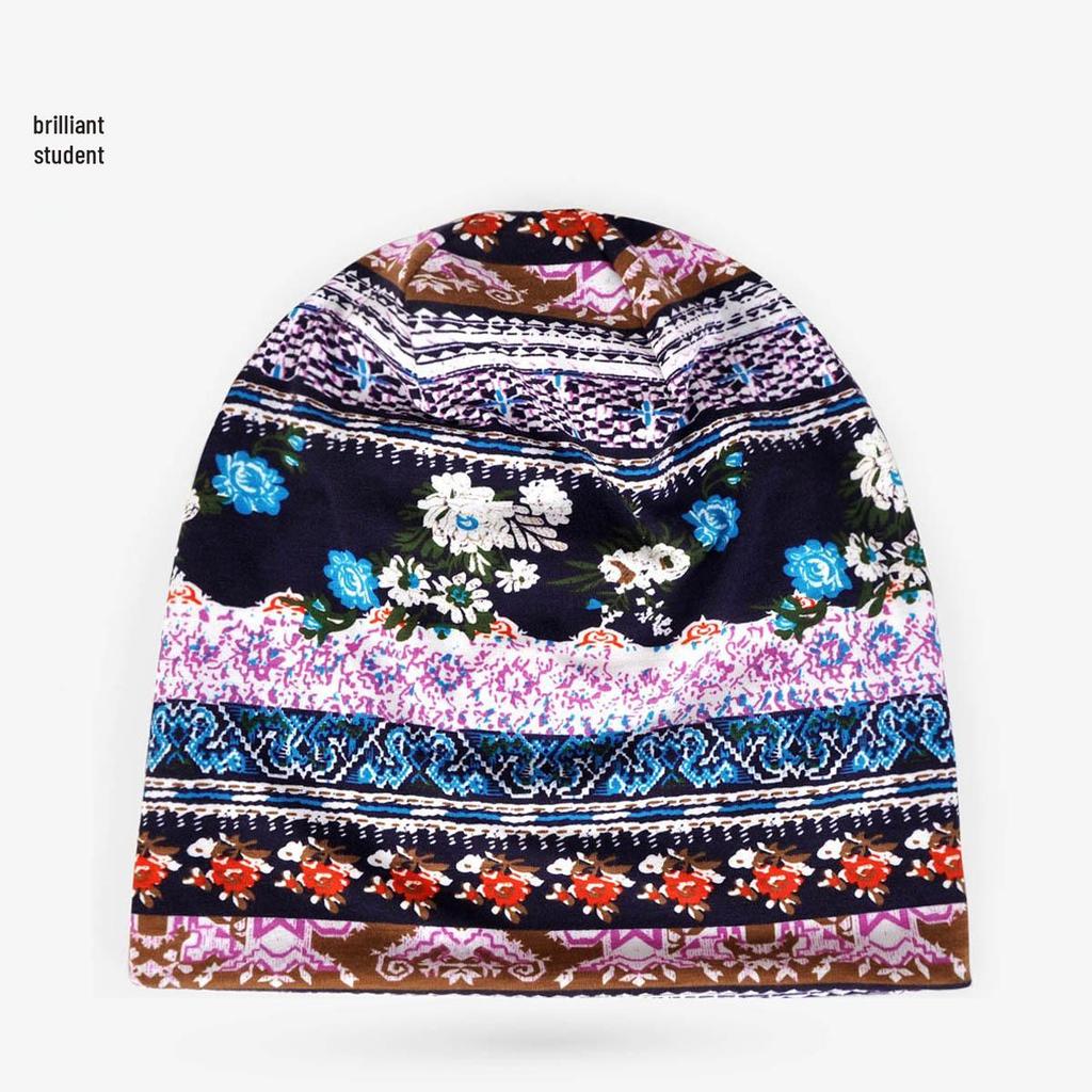 Unisex Paisley Cotton Cuffed Beanie: Spring/Summer Double Layer Stretch for Trendy Street Dance Fashion