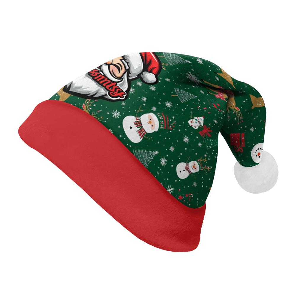 2024 Santa Claus Print Velvet Plush Christmas Hat for Adults & Kids - Double-sided Fleece
