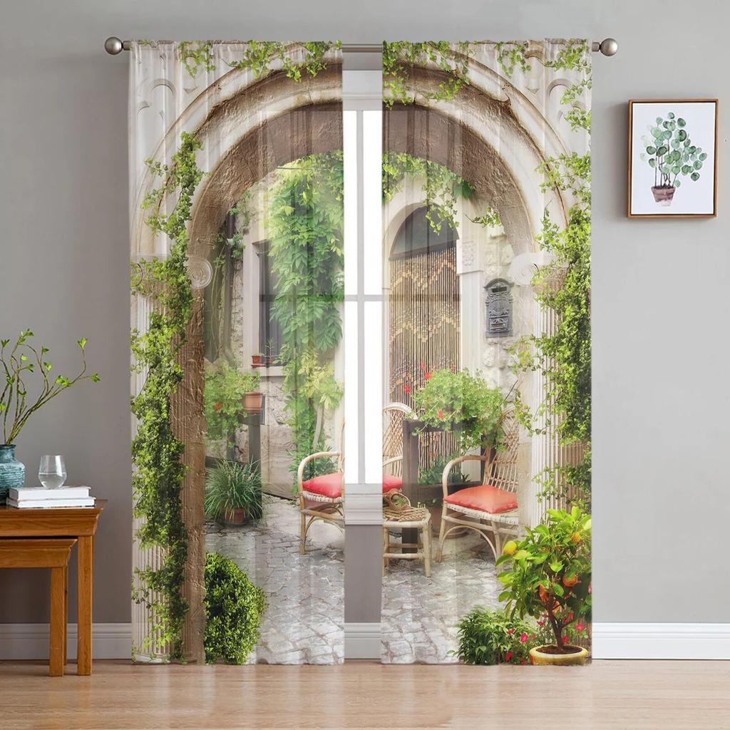 Italian Town Street Sheer Curtains for Living Room Transparent Tulle Window Treatments Bedroom Kitchen Home Decor Veil Drapes
