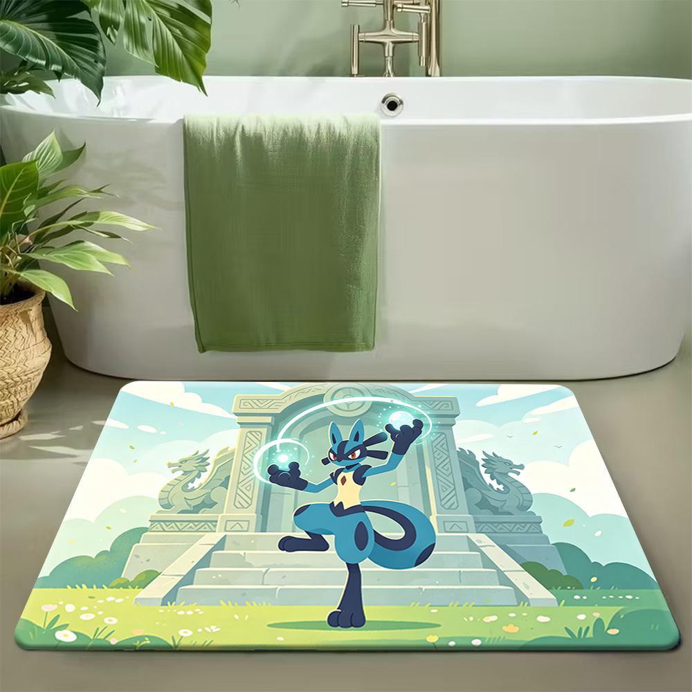 Cute Pokemon Meowth Cartoon Print Non Slip Absorbent Soft Indoor Home Bathroom Entrance Floor Doormat Rug
