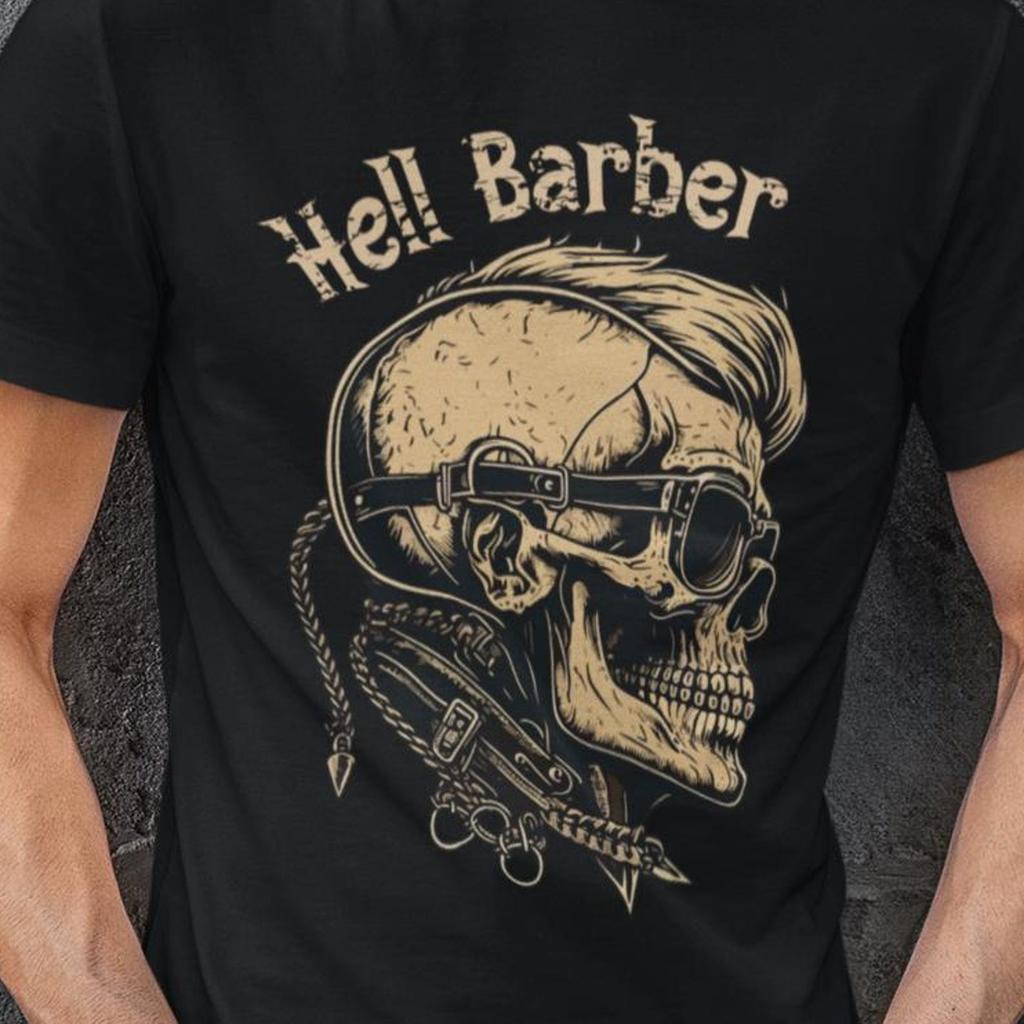 Hell Barber Skull Shirt | Vintage Barber Skull Tee | Gothic Biker Graphic T Shirt | Retro Barber Shop Aesthetic Gift