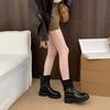 Thick-soled locomotive boots women's autumn and winter new belt buckle medium tube knight boots black retro British muffin Martin boots