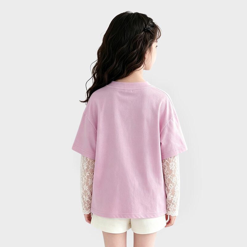 Girls' Cotton Long-Sleeve Lace Detail Faux-Layered T-Shirt