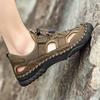 Fashion Brown Men's Leather Sandals Closed Toe Fishermen Sandal Comfortable Hiking Walking Summer Beach Shoes for Men Large Size 48
