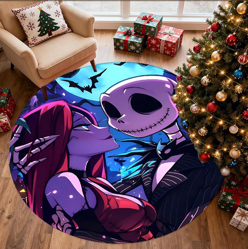 The Nightmare Before Christmas Pattern Round Rug, Indoor/Outdoor Mat, for Picnic, Gameroom, Bedroom, Office, Living Room, Home Decor Carpet, Birthday