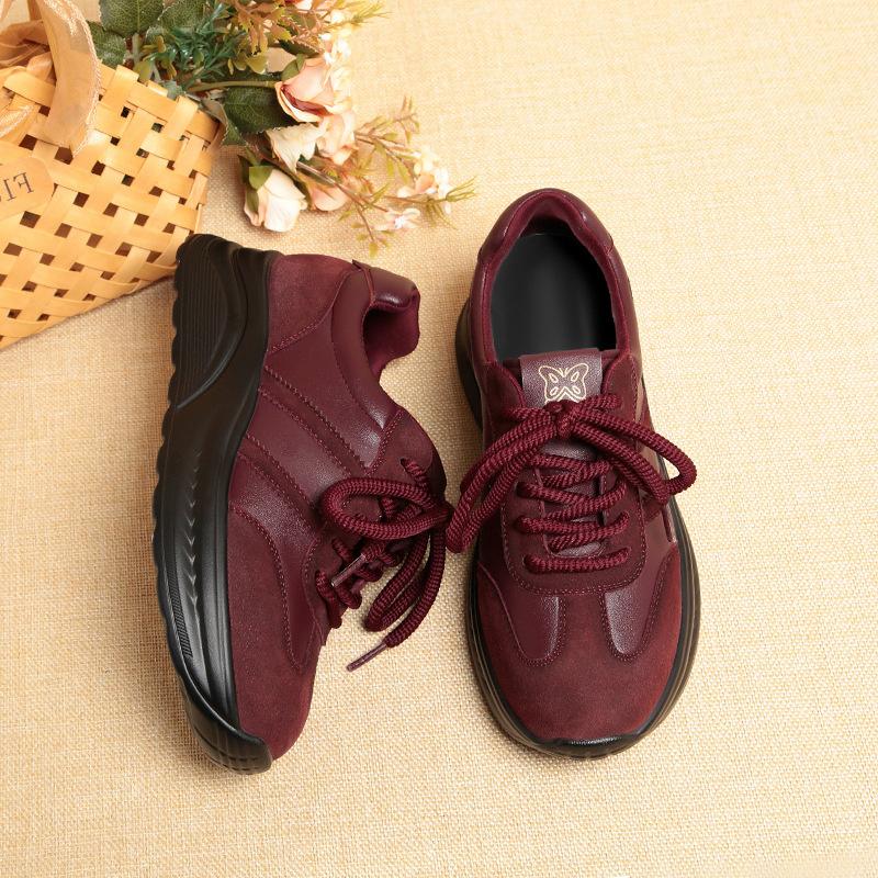 Fashion Thick Sole Comfortable Lace-Up Women In Spring Autumn New Retro Casual Fashion Sports Dad Shoes Mother Shoes Heightened Inside