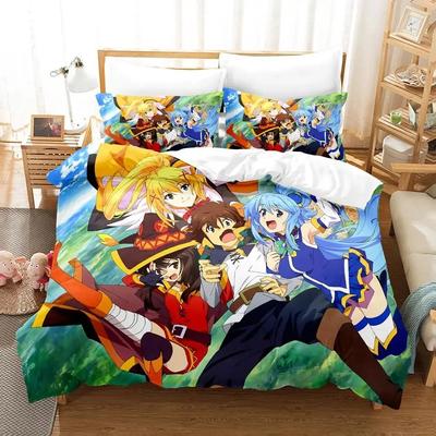 Аниме KonoSuba Комплект постельного белья для мальчиков и девочек Twin Queen Size Пододеяльник Наволочка Кровать Дети Взрослые Мода Домашний текстиль Текстиль
