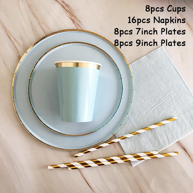 40 шт./лот одноразовая посуда набор золотых вечерние однотонные бумажные стаканчики тарелки день рождения детский душ карнавал свадьба декор принадлежности