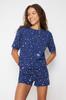 Women's Fashion Navy Blue 100% Cotton Galaxy Patterned Knitted Pajama Set
