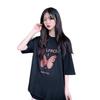Summer women's clothing large size short-sleeved loose medium and long T-shirt women's Korean version of the new casual and thin butterfly printed top