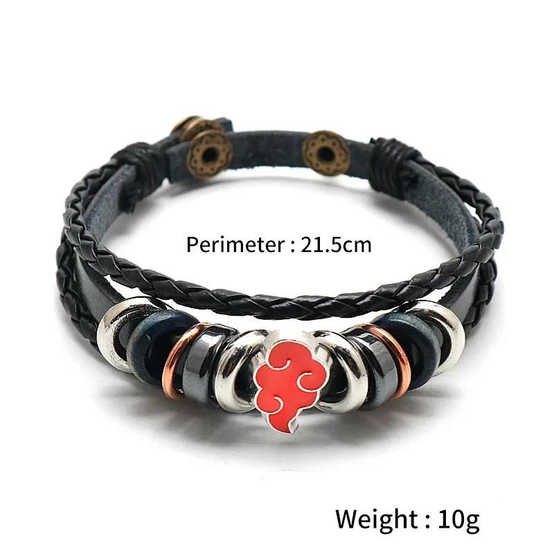 Bandai Anime One Piece Pirate Bracelet Cartoon Action Doll Lufei Straw Hat Punk Black Leather Woven Bracelet Toy Birthday Gift 6