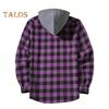 Fall Spring Men Shirt Hooded Drawstring Long Sleeves Color Matching Plaid Print Single-breasted Daily Wear School Home Shirt Coat