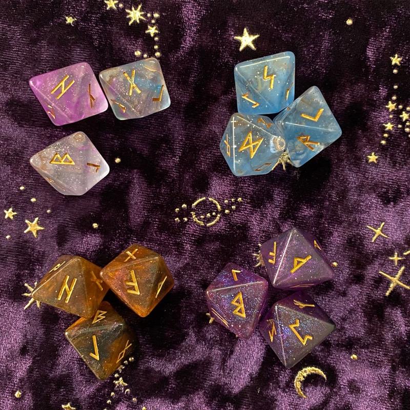 3 Pcs 8-Sided Rune Dice Resin Assorted Polyhedral Dices Set Divination Table Board Roll Party Cards Playing Game Toy