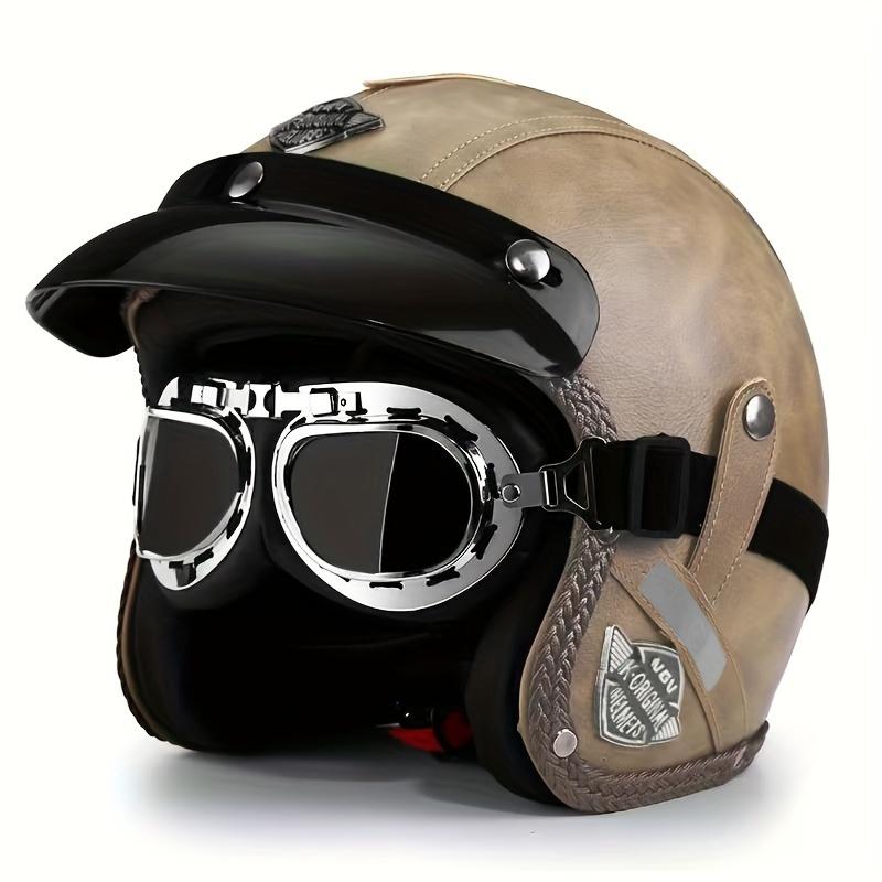 Ретро шлем для мотоцикла Harley 555-Черная кожаная маска для лица Ветровое стекло Четыре сезона Круизный мотоцикл Шлем три четверти