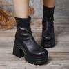 Women Fashion Short Boots Women Sexy Leather Boot Square Toe Casual Zipper High Heels Casual Thick Soled Women Shoes Zapatos