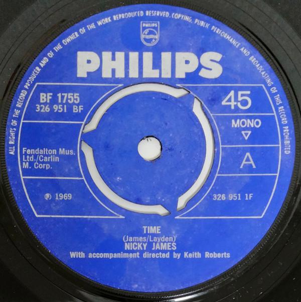 7-дюймовая пластинка NICKY JAMES Time BF1755 Philips 1969 UK Rock Б/у